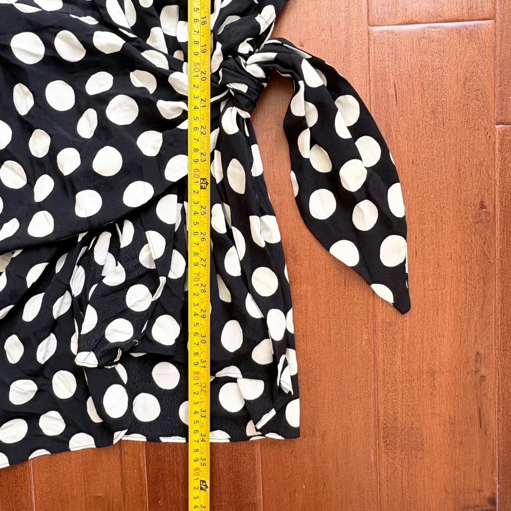 NEW Zara Polka Dot Wrap Long Sleeve Mini Dress Women M Black White Preppy - Picture 11 of 11